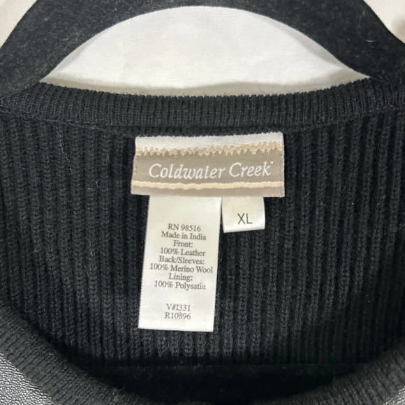 Coldwater Creek Jacket Women's XL Black Leather Wool Ribbed Full Zip Pockets - Picture 5 of 8